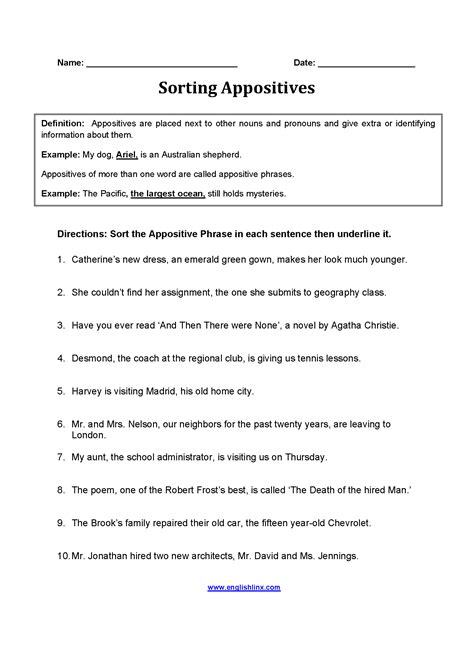 We use appositives in spoken English all the time. . Appositives worksheet pdf